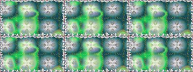 Şirin çiçekli kusursuz desen ve yeşil renkli yapraklar, suluboya çiçek deseni, duvar kağıdı, kart ya da kumaş için fayanslı. Raster illüstrasyonu.