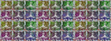 Raster illüstrasyonu. Yaprak ve çiçeklerin suluboya resimleri, yeşil renklerde kusursuz desenler. Yumuşak, yeşil renkte bahar çiçekleri.