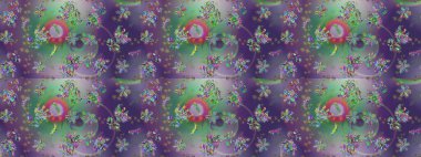 Çiçekli karalama şeklinde Raster çiçek deseni. Mor, yeşil ve nötr renkte çiçekler. Yumuşak, yaz çiçekli arka plan.