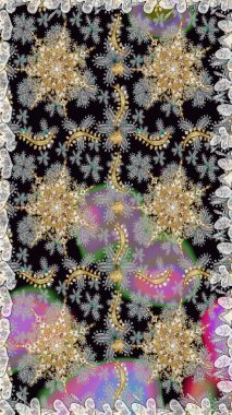 Gri renkli ve altın elementli altın desenli. Barok tarzında duvar kağıdı tasarımı için kusursuz damaske deseni arkaplanı. Süslü raster dekorasyonu.