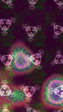 Moda baskıları için zarif bir şablon. Parlak renkli çiçekleri ve kahverengi, mor ve yeşil renkte yaprakları olan harika bir çiçek deseni. Halk tarzı. Modern çiçek arkaplanı.