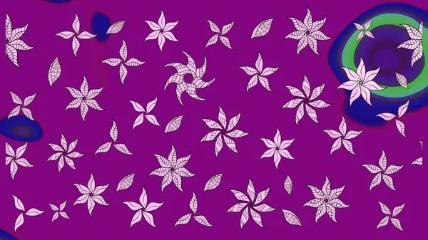 Renkli Yaz Temalı eskiz kalıbı. Düz Çiçek Elementleri Tasarımı. Raster Illustrasyon 'daki Çiçek Deseni' nin son moda çizimi. Mor renkte çiçekler.