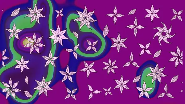 Raster illüstrasyonu. Raster illüstrasyonu. Asya tekstil tarzında. Mor renkli çiçekler. Çiçek desenini çiz.