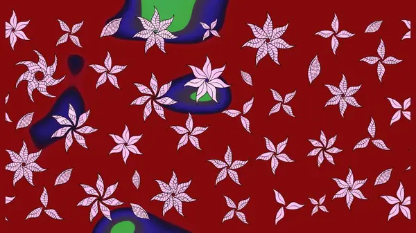 Kibarca, kırmızı renkte bahar çiçekleri. Raster illüstrasyonu. Yaprak ve çiçeklerin suluboya resimleri, kırmızı renklerde çizimler..