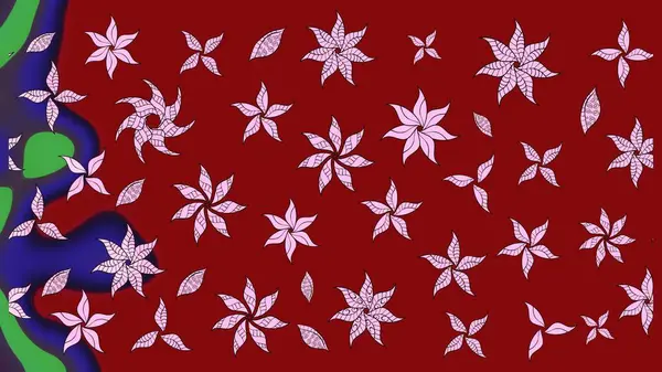 Çiçek ve yapraklı karalama şeklinde Raster çiçek deseni. Kibarca, kırmızı renkte bahar çiçekleri. Raster illüstrasyonu.