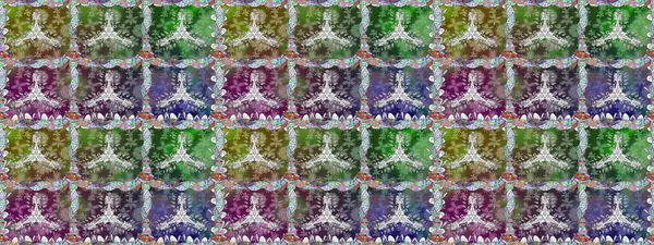 Raster illüstrasyonu. Yaprak ve çiçeklerin suluboya resimleri, yeşil renklerde kusursuz desenler. Yumuşak, yeşil renkte bahar çiçekleri.