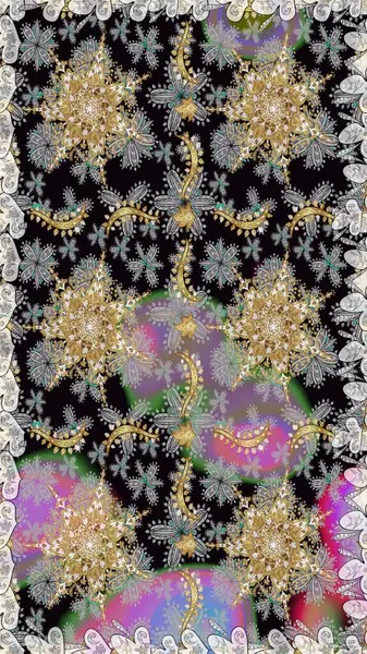 Gri renkli ve altın elementli altın desenli. Barok tarzında duvar kağıdı tasarımı için kusursuz damaske deseni arkaplanı. Süslü raster dekorasyonu.