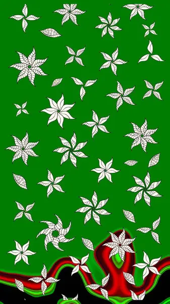 Raster illüstrasyonundaki çiçek desenli çizim. Yeşil renkte çiçekler.