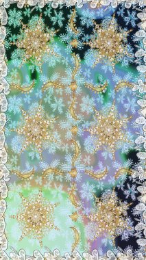 Hassas altın deseni açın. Raster. Parlak dantel, stilize çiçekler, şal desenli. Kusursuz altın desenli bukleler. Tarafsız renklerde, altın elementlerle kusursuz desen. Doğu tarzı arabesk.