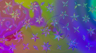 El çizimi. Raster illüstrasyonu. Güzel kumaş deseni. Çiçekler, dallar, otlar ve çiçekler.