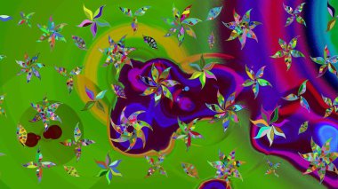 Renkli Yaz Temalı eskiz kalıbı. Yeşil renkli çiçekler. Raster Illustrasyon 'daki Çiçek Deseni' nin son moda çizimi. Düz Çiçek Elementleri Tasarımı.