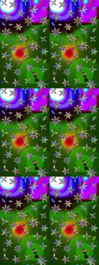 Raster illüstrasyonundaki çiçek desenli çizim. Suluboya tarzında yeşil renkte çiçekler.