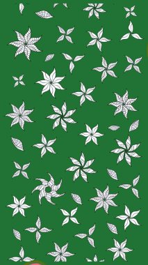 Raster illüstrasyonu. Çiçek buketleriyle klasik bir eskiz şekli. Yeşil renklerde.