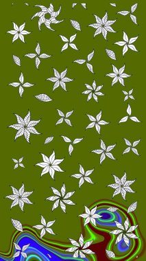 Düz Çiçek Elementleri Tasarımı. Renkli Bahar Teması eskiz kalıbı. Sevimli çiçek raster deseni. Yeşil renkte çiçekler.