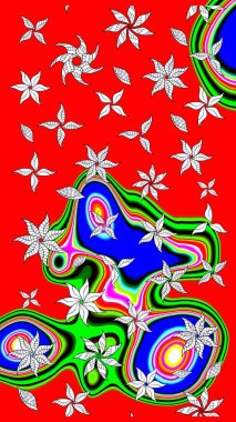 Raster hisseleri. Suluboya, elle çizilmiş. Kırmızıda çiçekler. Taslak arkaplan deseni.