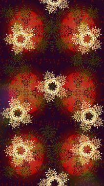 Kışın sembolü, mutlu noeller, mutlu yeni yıl kutlaması Raster illüstrasyonu. Kahverengi, kırmızı ve turuncu renklerde şirin kar taneleri. Basit bir kar tanesi. Soyut duvar kağıdı, ambalaj dekorasyonu.