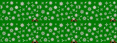 Çiçek ve yapraklı karalama şeklinde Raster çiçek deseni. Yumuşak, yeşil renkli bahar çiçekleri. Raster illüstrasyonu.