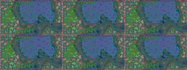 Kumaş, Tekstil, Baskı ve Davetiye için arka plan. Raster illüstrasyonu. Mavi ve yeşil arka planda kelebek olan kusursuz desen.