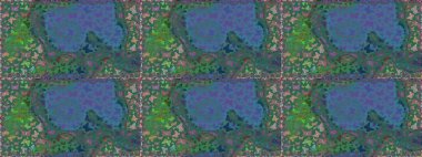 Kumaş, Tekstil, Baskı ve Davetiye için arka plan. Raster illüstrasyonu. Mavi ve yeşil arka planda kelebek olan kusursuz desen.