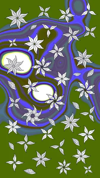 Çiçek desenli eskiz. Renkli Bahar Teması eskiz kalıbı. Yeşil renkli çiçekler. Düz Çiçek Elementleri Tasarım Raster illüstrasyonu.