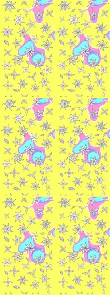 Çiçekli çiçek deseni, suluboya. Sarı renkli çiçekler. Renkli Bahar temalı eskiz kalıbı. Düz Çiçek Elementleri Tasarım Raster illüstrasyonu.