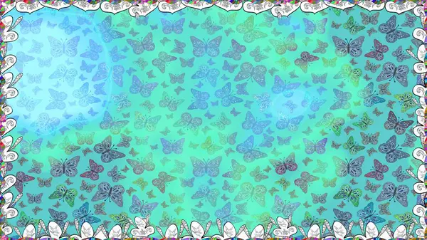 Raster illüstrasyonu. Renkli kelebeklerin kusursuz arka planı. Kumaş, kağıt, ambalaj kâğıdı ve duvar kağıdı tasarımı için güzel bir arkaplan..
