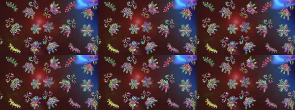 Modern soyut tasarım posteri, kapak, kahverengi, mor ve mavi renkli kart tasarımı. Kar taneleri tasarımı. Retro tarzı, kış elementleri. Moda olmuş kar taneleri ve elementler Memphis kartları.