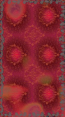 Kusursuz desenli, parlak çiçekli halı kırmızı renklerde..