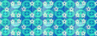 Mavi, yeşil ve nötr renklerde çiçekler. Raster illüstrasyonu. Kusursuz çiçek deseni duvar kağıdı için kullanılabilir.