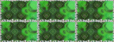 Raster illüstrasyonu. Çiçeklerle suluboya desenli çiçek deseni. Yeşil renkli Asyalı tekstil.