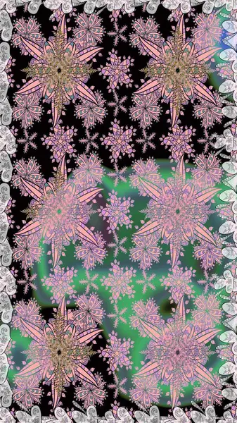 Kıvırcık, parlak örgü. Raster illüstrasyonu. Şablon, pürüzsüz, çiçekli kenar. Çiçek çelengi. Eski moda arka plan. Güzel, pürüzsüz kumaş, tuval..