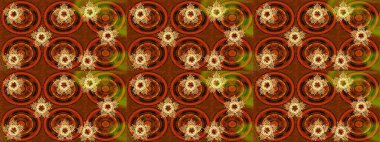 Kahverengi, turuncu ve sarı renklerdeki kar tanelerinden oluşan kış deseni. Kış konsepti Raster illüstrasyonu. Düz yatıyordu.