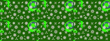 Yeşil renkli şirin çiçek deseni. Raster Modaya uygun kumaş deseni. Renkli Bahar Teması eskiz kalıbı. Düz Çiçek Elementleri Tasarımı.