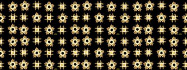 Noel ve yeni yıl moda baskıları için tatil tasarımı. Kar tanelerinin soyut arkaplanlı Noel şablonu. Raster illüstrasyonu. Siyah, sarı ve kahverengi renkler.