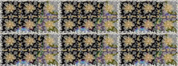 Altın karalama fantezi yapraklarından ve gri renkli çiçeklerden Raster soyut çiçek çelengi. El yapımı dekoratif çerçeve, albüm kapağı, tebrik kartı, klasik Art deco tarzı.