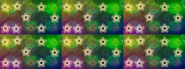 Yeşil, kahverengi ve mavi kar taneleri. Güzel tasarım. Kar tanelerinin soyut arkaplanlı Noel arkaplanı. Noel için tatil tasarımı, yeni yıl moda baskıları. Raster illüstrasyonu.