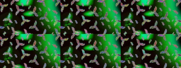 Renkli arka planda izole tatlı kar taneleri. Yeşil, siyah ve gri renkli kar taneleri. Kar tanesi raster deseni. Raster illüstrasyonu.