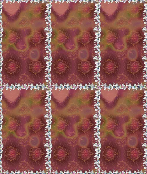 Raster illüstrasyonu. Çiçek çelengi. Güzel, parlak, pürüzsüz kumaş, tuval. Desen, çizim, çiçek sınırı. Eski moda arka plan. Kıvırcık, parlak örgü.