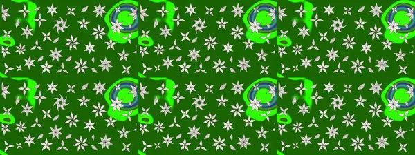 Yeşil renkli şirin çiçek deseni. Raster Modaya uygun kumaş deseni. Renkli Bahar Teması eskiz kalıbı. Düz Çiçek Elementleri Tasarımı.