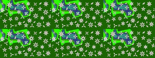 Yapraklı çiçekler ve yeşil renkli papatya çiçekleri. Raster - stok. Taslak arkaplan deseni.