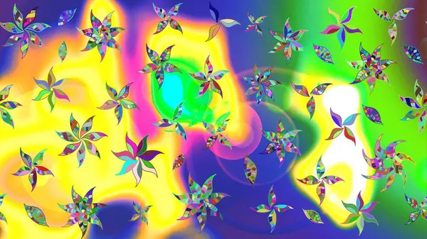 Motley illüstrasyonu. Küçük çiçekte güzel bir desen. Küçük renkli çiçekler. Sarı çiçekli bahar çiçekleri. Moda baskıları için zarif bir şablon.