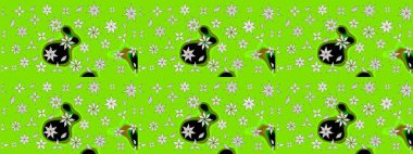 Yeşil renklerde. Raster illüstrasyonundaki çiçek desenli çizim. Raster illüstrasyonu. Güzel kumaş deseni.