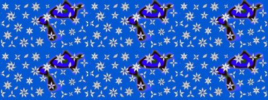 Raster düz çiçek çizim deseni. Hediye ambalaj kağıdı, tebrik kartları, posterler ve pankart tasarımı. Mavi renkte çiçekler.