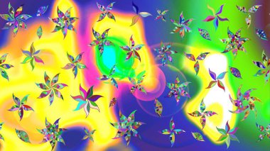 Motley illüstrasyonu. Küçük çiçekte güzel bir desen. Küçük renkli çiçekler. Sarı çiçekli bahar çiçekleri. Moda baskıları için zarif bir şablon.