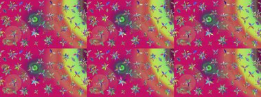 Mor renkli bitkilerden oluşan parlak çiçekli çizim deseni.