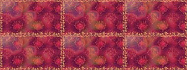 Parlak çiçekli kırmızı renklerde soyut, pürüzsüz desen. Çiçeksel elementlerle süslenmiş zarif raster dokusu. Küçük çiçekte şirin bir çiçek deseni var..