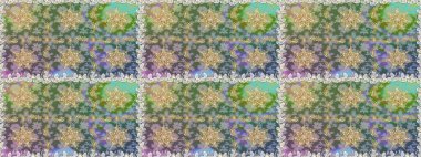 İslam tasarımı. Gri renkli ve altın elementli altın desenli. Çiçek kiremitleri. Raster altın tekstil baskısı. Kusursuz desenli oryantal süs.