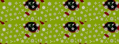 Çiçekler. Soyut etnik raster çizim kalıbı. Vadinin yeşil renkli çiçekleri.