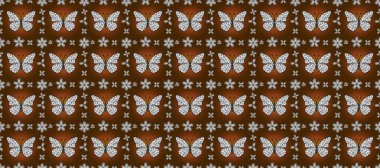 Kıyafetler, erkekler, kızlar ve duvar kağıtları için soyut, pürüzsüz desen. Kahverengi, beyaz ve siyah renkli bir resim. Kelebeklerle.