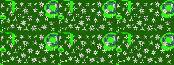 Yeşil renkli şirin çiçek deseni. Raster Modaya uygun kumaş deseni. Renkli Bahar Teması eskiz kalıbı. Düz Çiçek Elementleri Tasarımı.